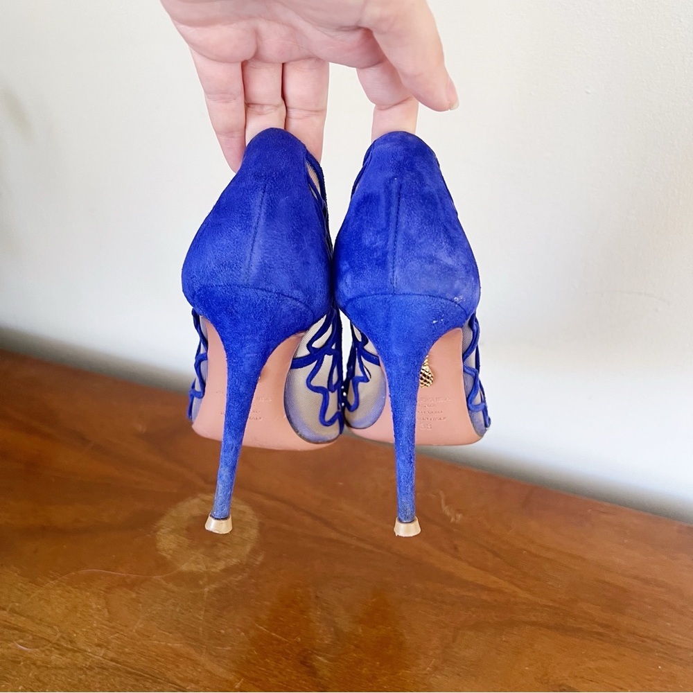 Aquazzura Blue Mesh and Suede Pointed-Toe Stiletto Pumps - Picture 5 of 10